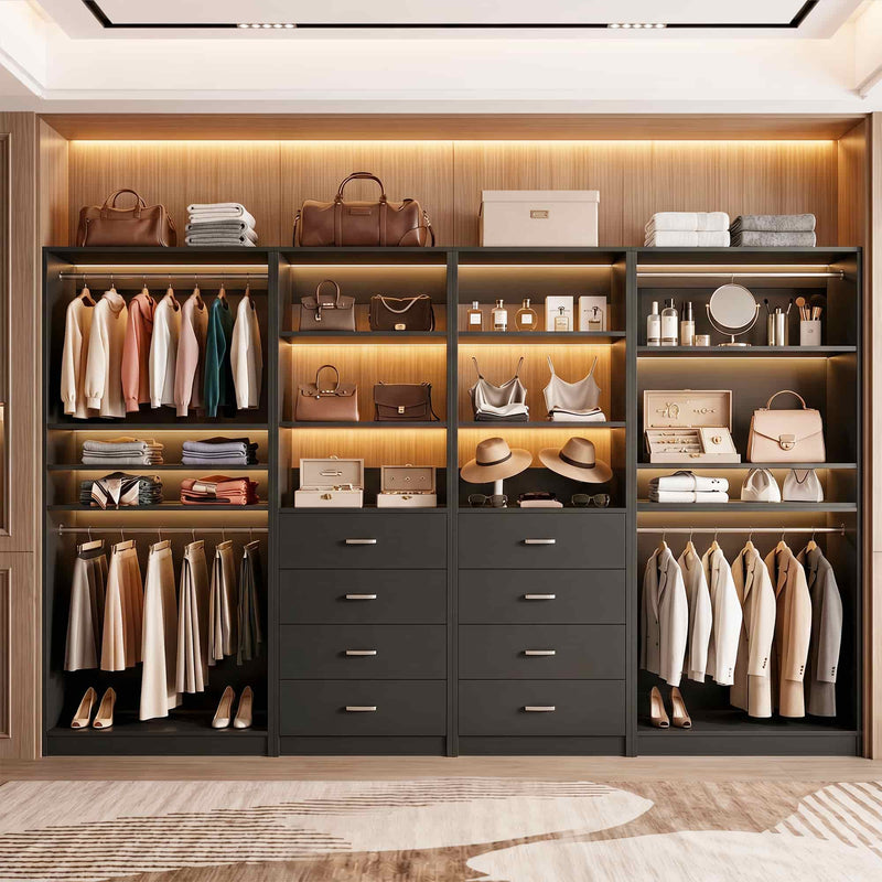 57.3'' W 2-Piece Closet Organizer System with Drawers and Hanging Rods