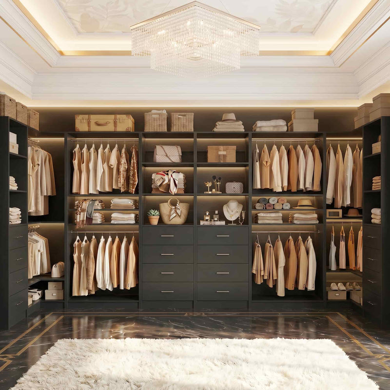 57.3'' W 2-Piece Closet Organizer System with Drawers and Hanging Rods