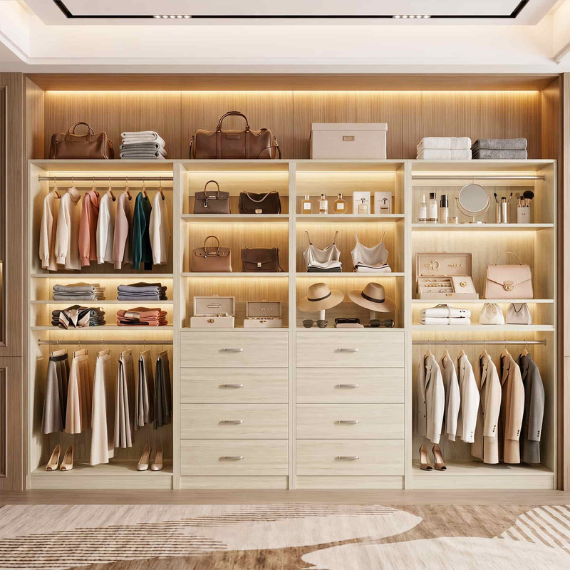 57.3'' W 2-Piece Closet Organizer System with Drawers and Hanging Rods