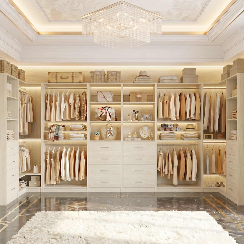 57.3'' W 2-Piece Closet Organizer System with Drawers and Hanging Rods