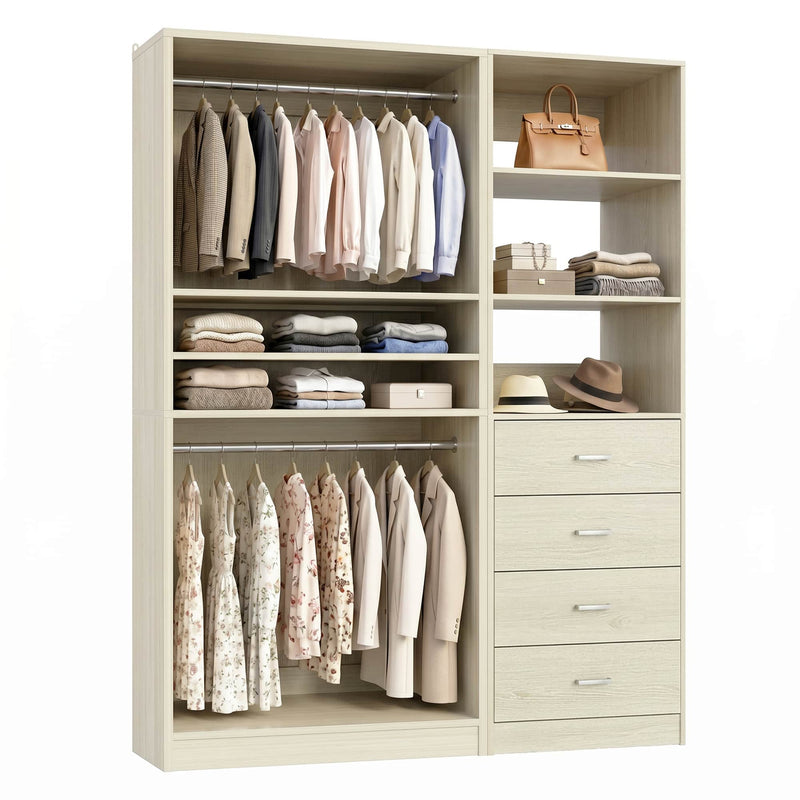 57.3'' W 2-Piece Closet Organizer System with Drawers and Hanging Rods