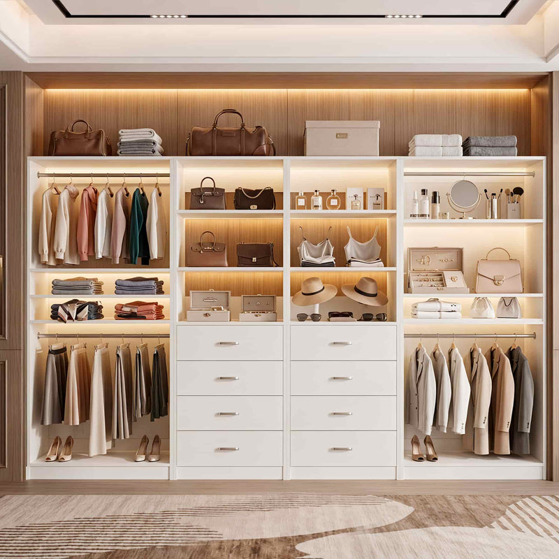 57.3'' W 2-Piece Closet Organizer System with Drawers and Hanging Rods