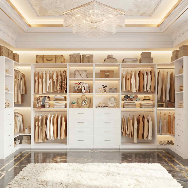 57.3'' W 2-Piece Closet Organizer System with Drawers and Hanging Rods