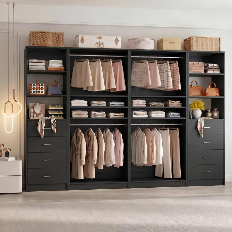 114.6'' Wide 4-Piece Walk-in Closet Organizer with 8 Drawers and 4 Hanging Rods