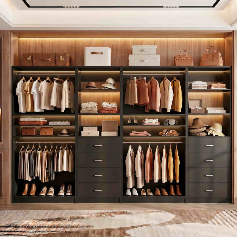 114.6'' Wide 4-Piece Walk-in Closet Organizer with 8 Drawers and 4 Hanging Rods