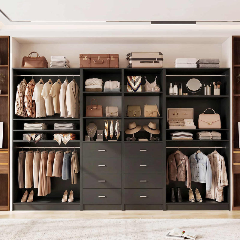 114.6'' Wide 4-Piece Walk-in Closet Organizer with 8 Drawers and 4 Hanging Rods