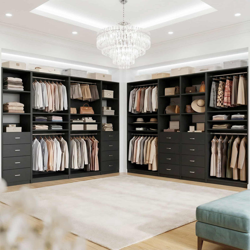 114.6'' Wide 4-Piece Walk-in Closet Organizer with 8 Drawers and 4 Hanging Rods