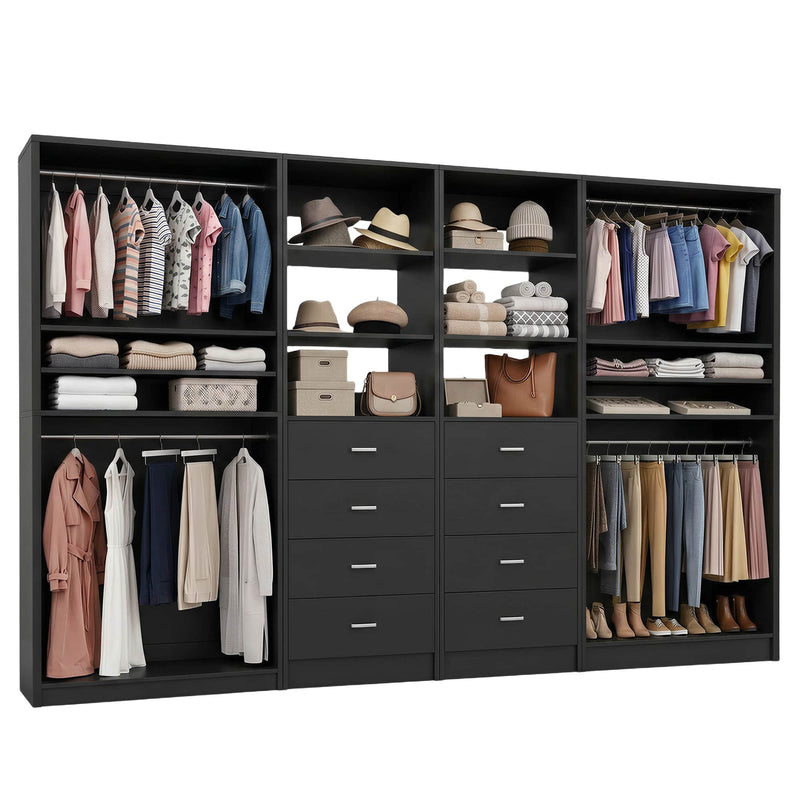 114.6'' Wide 4-Piece Walk-in Closet Organizer with 8 Drawers and 4 Hanging Rods
