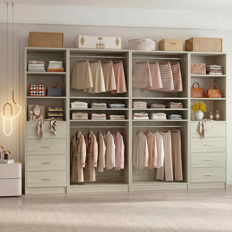 114.6'' Wide 4-Piece Walk-in Closet Organizer with 8 Drawers and 4 Hanging Rods