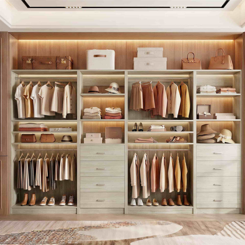 114.6'' Wide 4-Piece Walk-in Closet Organizer with 8 Drawers and 4 Hanging Rods