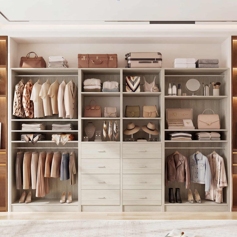 114.6'' Wide 4-Piece Walk-in Closet Organizer with 8 Drawers and 4 Hanging Rods