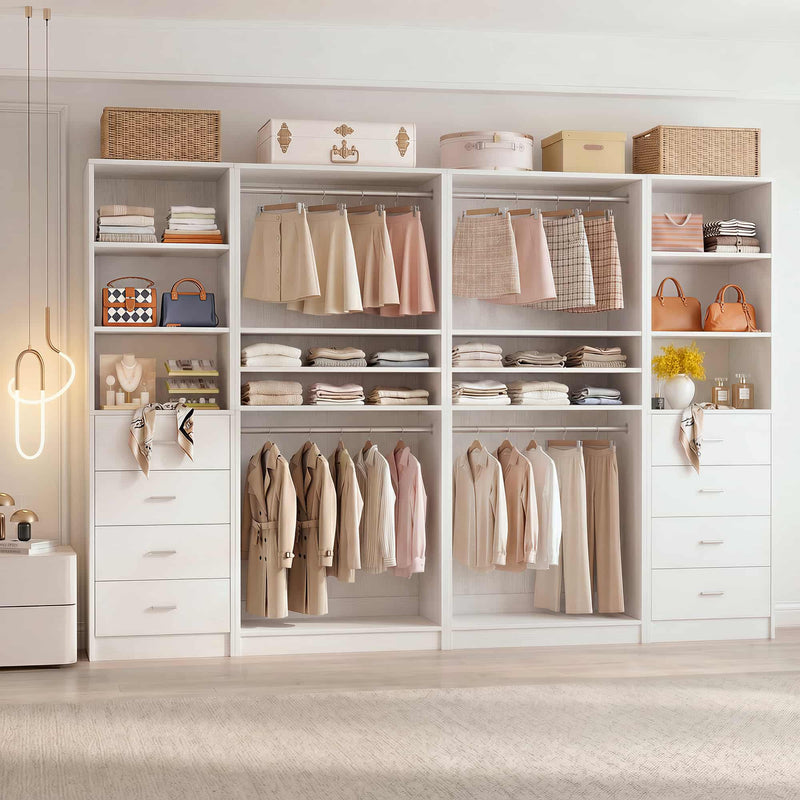 114.6'' Wide 4-Piece Walk-in Closet Organizer with 8 Drawers and 4 Hanging Rods