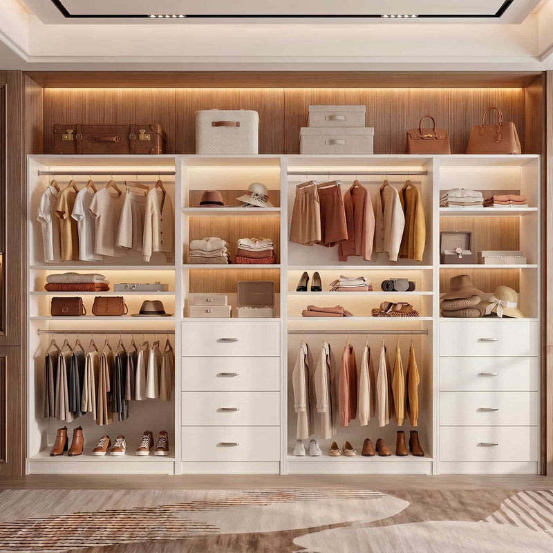 114.6'' Wide 4-Piece Walk-in Closet Organizer with 8 Drawers and 4 Hanging Rods