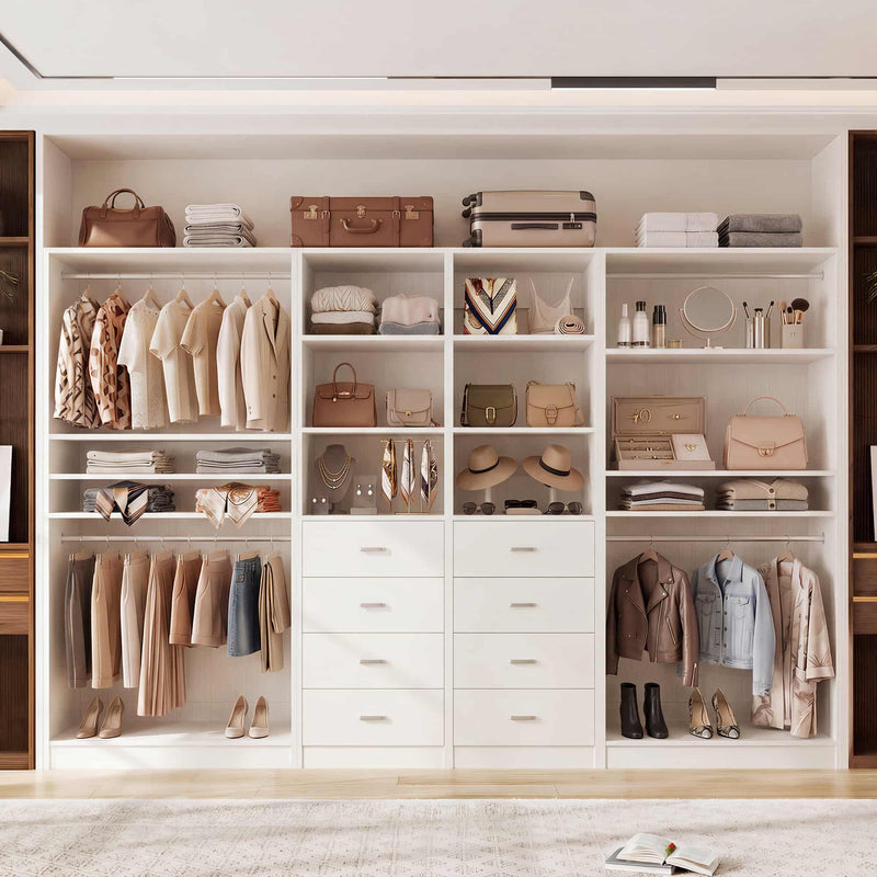 114.6'' Wide 4-Piece Walk-in Closet Organizer with 8 Drawers and 4 Hanging Rods