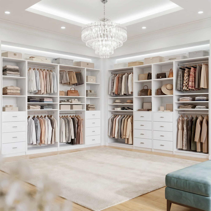 114.6'' Wide 4-Piece Walk-in Closet Organizer with 8 Drawers and 4 Hanging Rods