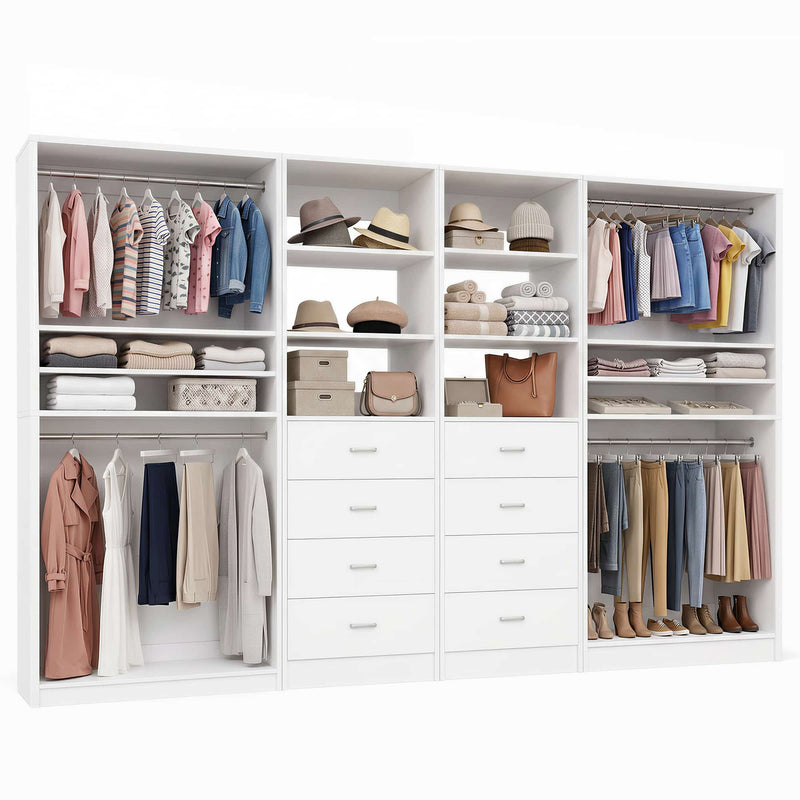 114.6'' Wide 4-Piece Walk-in Closet Organizer with 8 Drawers and 4 Hanging Rods