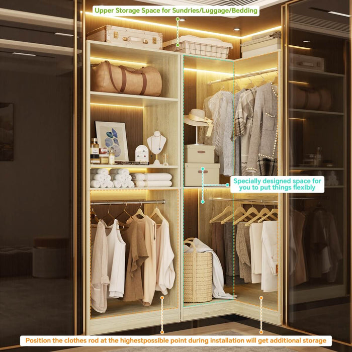 L Shape Corner Closet System 2-Piece Set, 1200 lbs Capacity, 56.5 x 31.5 inches