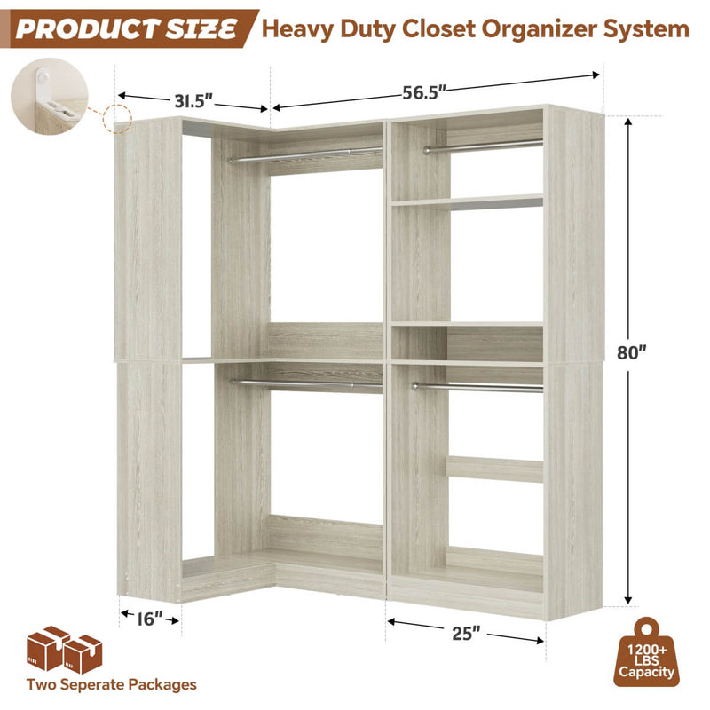 L Shape Corner Closet System 2-Piece Set, 1200 lbs Capacity, 56.5 x 31.5 inches