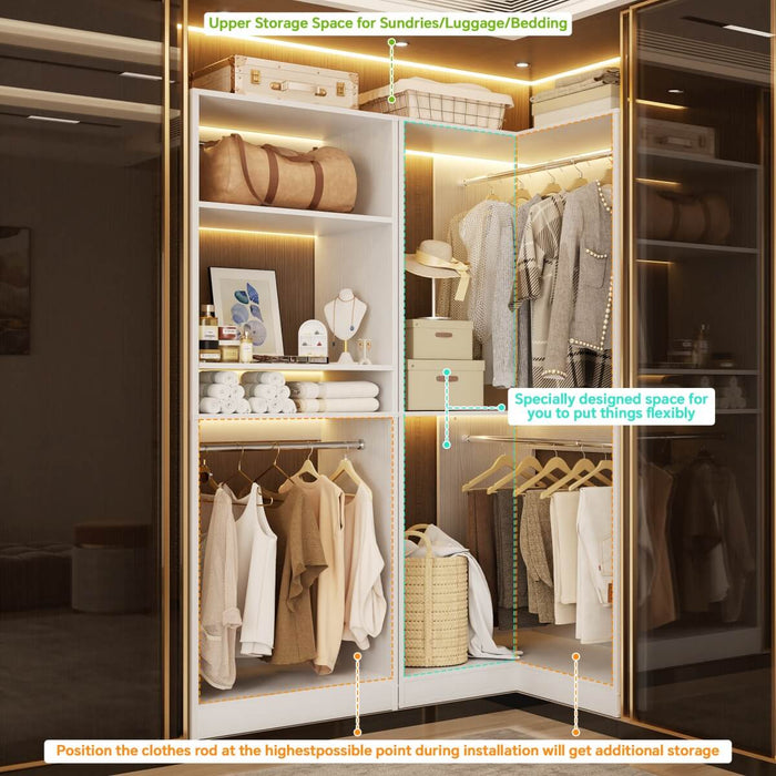 L Shape Corner Closet System 2-Piece Set, 1200 lbs Capacity, 56.5 x 31.5 inches