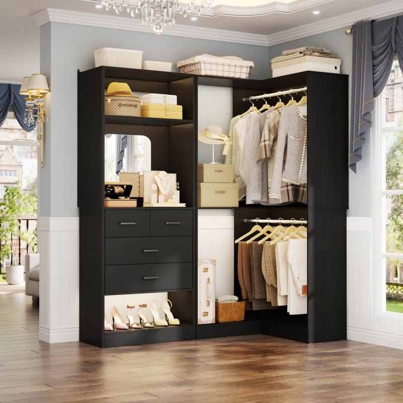 56.5 Inch Corner Closet Organizer System with 4 Drawers