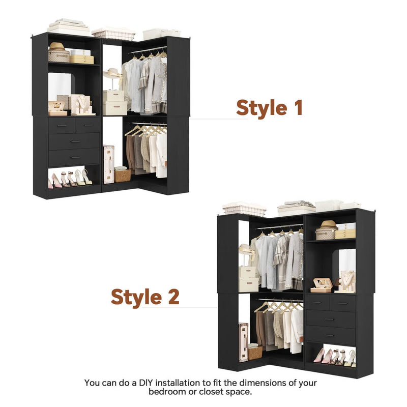 56.5 Inch Corner Closet Organizer System with 4 Drawers