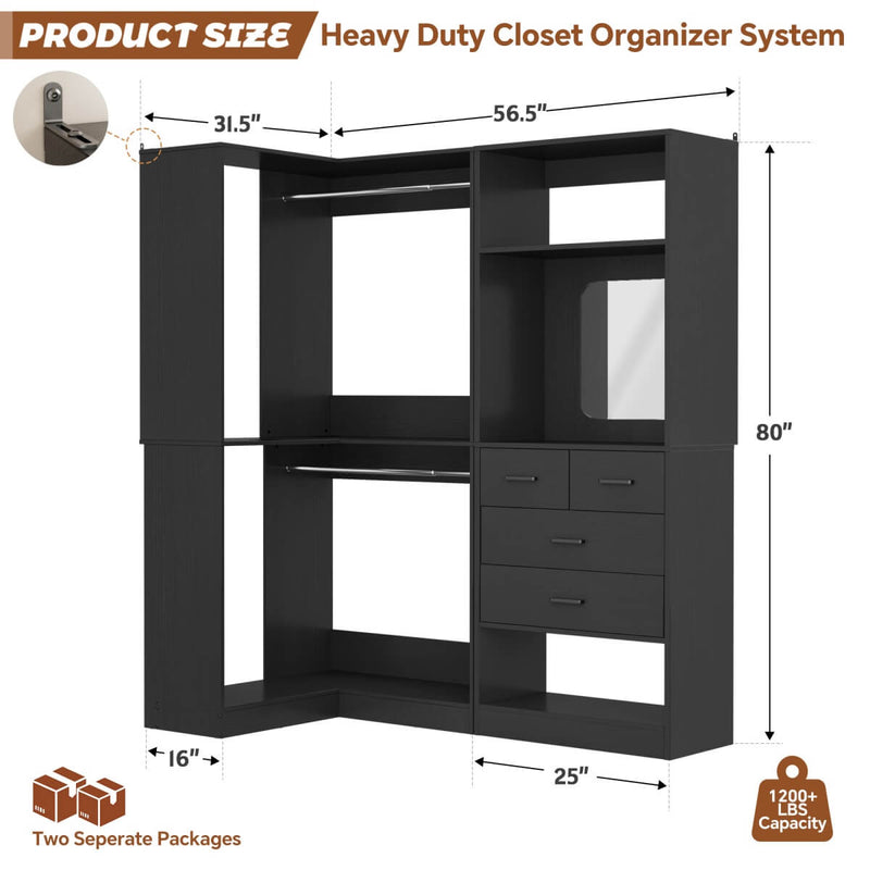 56.5 Inch Corner Closet Organizer System with 4 Drawers