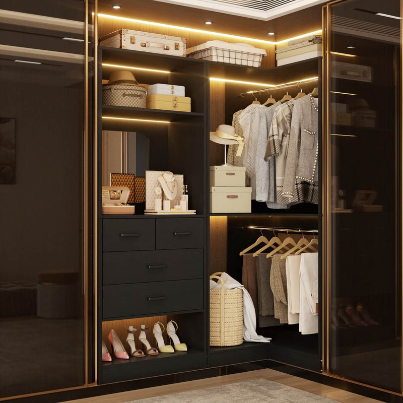 56.5 Inch Corner Closet Organizer System with 4 Drawers