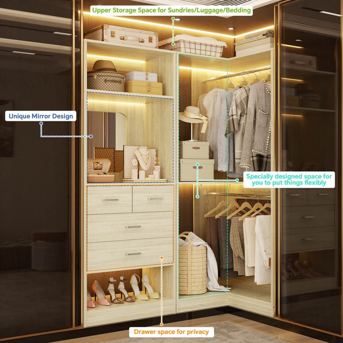 56.5 Inch Corner Closet Organizer System with 4 Drawers