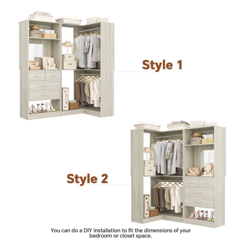 56.5 Inch Corner Closet Organizer System with 4 Drawers