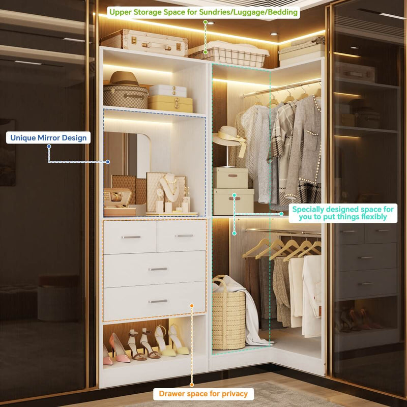56.5 Inch Corner Closet Organizer System with 4 Drawers