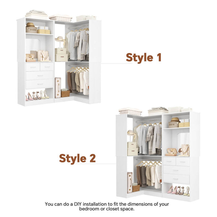 56.5 Inch Corner Closet Organizer System with 4 Drawers