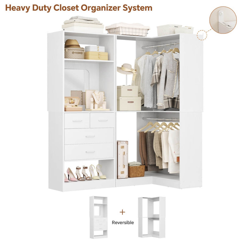 56.5 Inch Corner Closet Organizer System with 4 Drawers