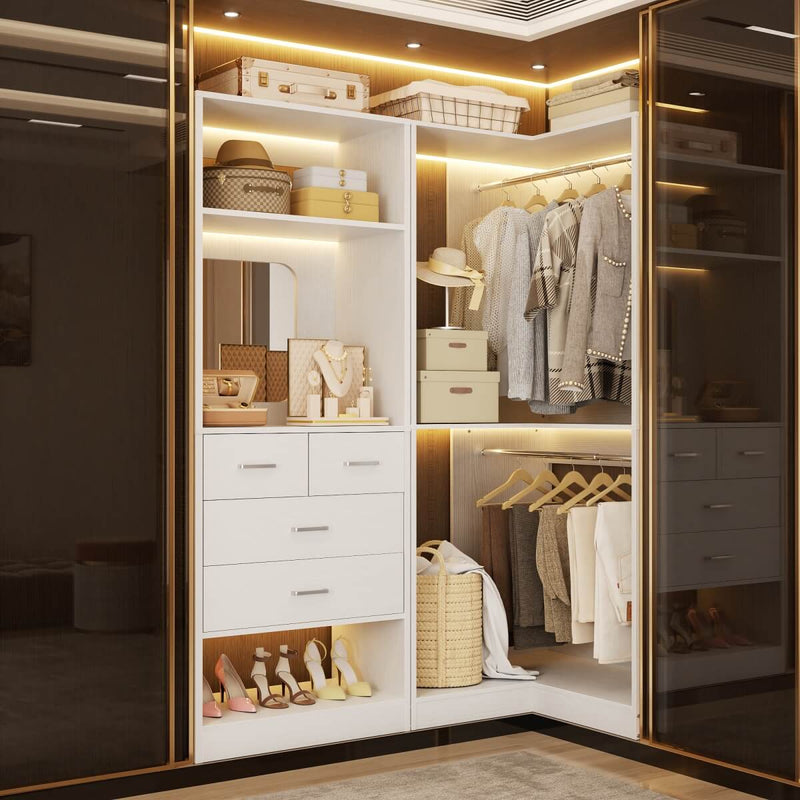 56.5 Inch Corner Closet Organizer System with 4 Drawers