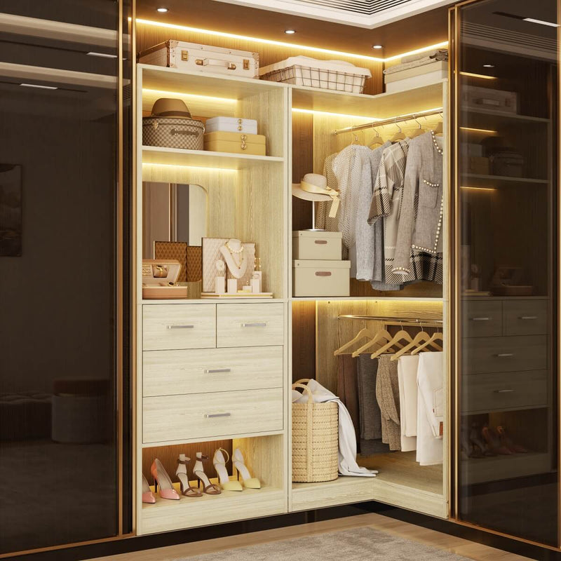 56.5 Inch Corner Closet Organizer System with 4 Drawers