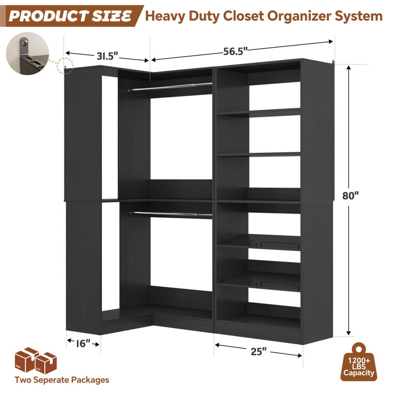 Heavy Duty Corner Closet System Set of 2, with Shoe Closet Tower