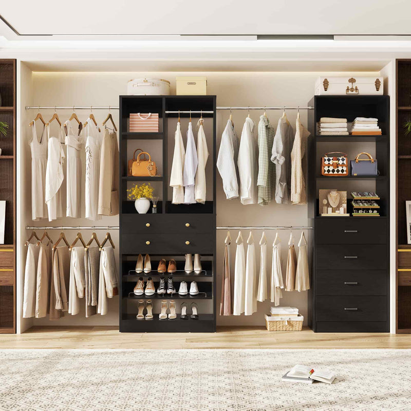 49-127 inch Adjustable Closet Organizer System with 6 Drawers & 5 Haning Rods