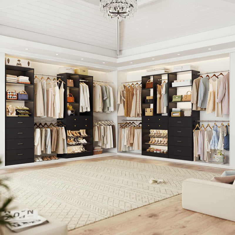 49-127 inch Adjustable Closet Organizer System with 6 Drawers & 5 Haning Rods