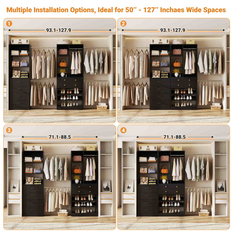 49-127 inch Adjustable Closet Organizer System with 6 Drawers & 5 Haning Rods