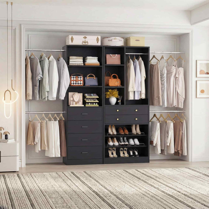 49-127 inch Adjustable Closet Organizer System with 6 Drawers & 5 Haning Rods
