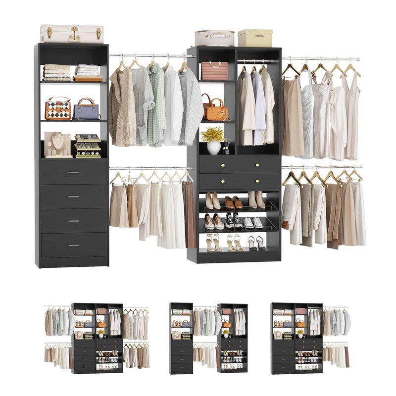 49-127 inch Adjustable Closet Organizer System with 6 Drawers & 5 Haning Rods