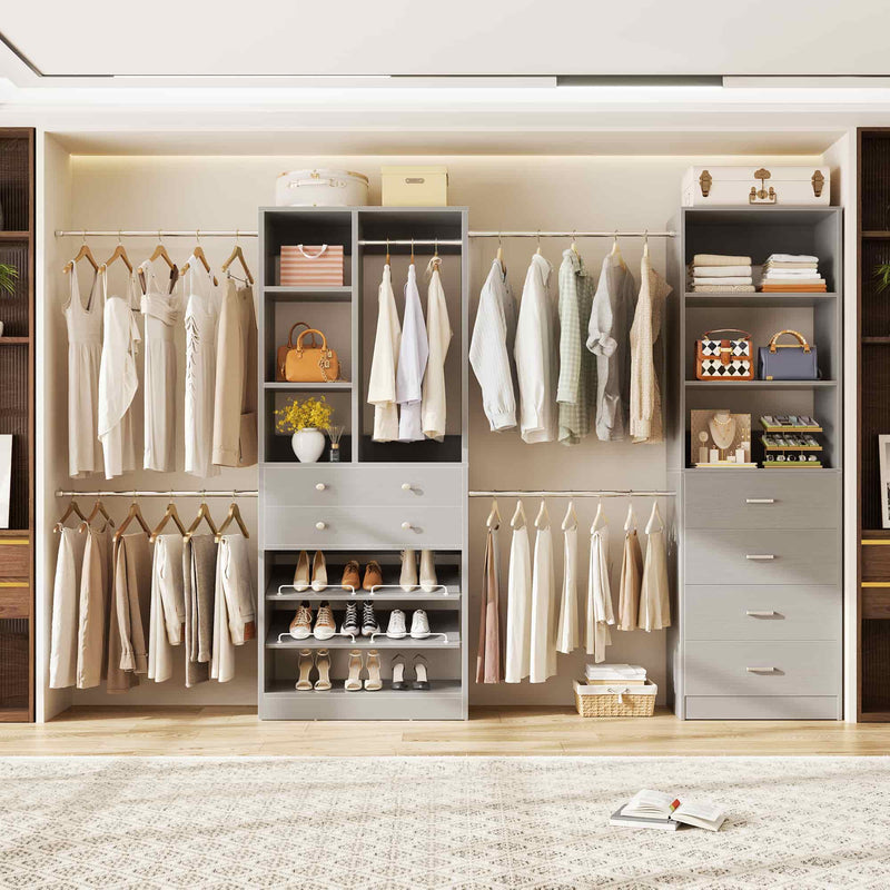 49-127 inch Adjustable Closet Organizer System with 6 Drawers & 5 Haning Rods