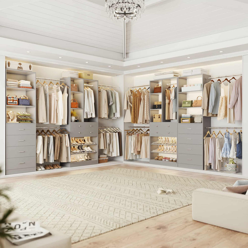 49-127 inch Adjustable Closet Organizer System with 6 Drawers & 5 Haning Rods