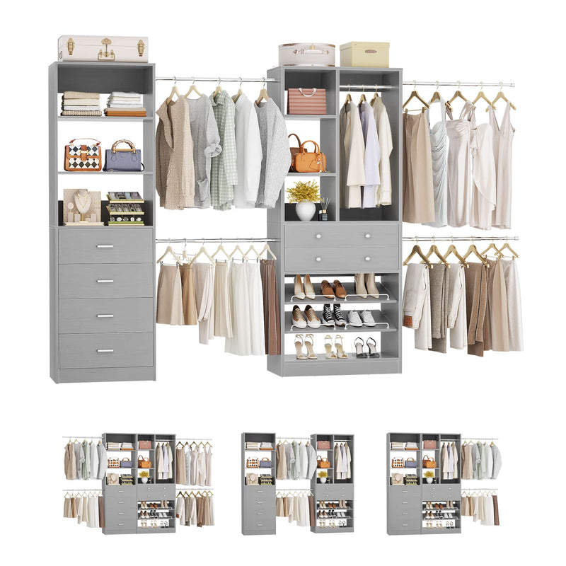 49-127 inch Adjustable Closet Organizer System with 6 Drawers & 5 Haning Rods