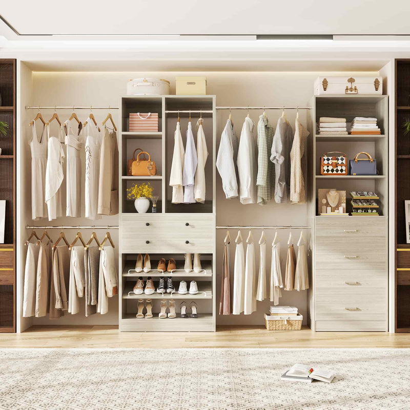 49-127 inch Adjustable Closet Organizer System with 6 Drawers & 5 Haning Rods