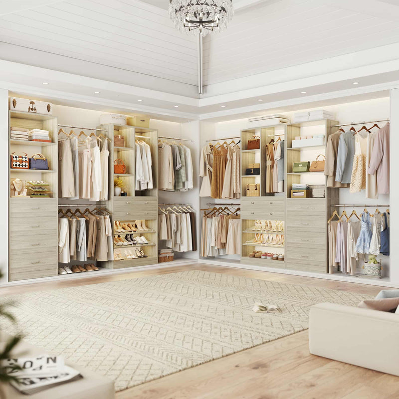 49-127 inch Adjustable Closet Organizer System with 6 Drawers & 5 Haning Rods