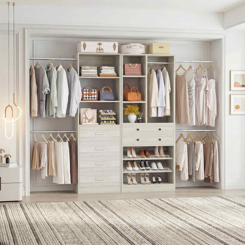49-127 inch Adjustable Closet Organizer System with 6 Drawers & 5 Haning Rods