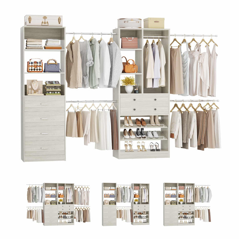 49-127 inch Adjustable Closet Organizer System with 6 Drawers & 5 Haning Rods