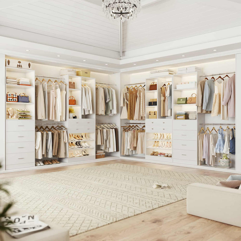 49-127 inch Adjustable Closet Organizer System with 6 Drawers & 5 Haning Rods