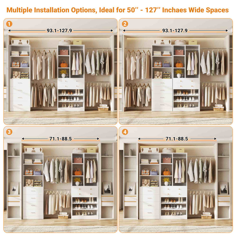 49-127 inch Adjustable Closet Organizer System with 6 Drawers & 5 Haning Rods