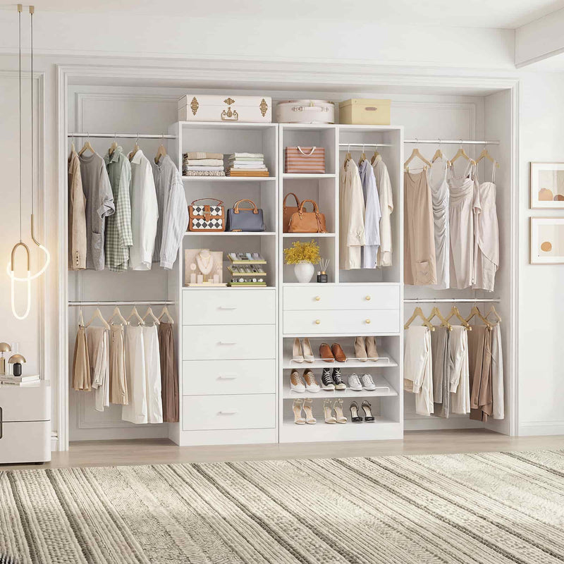 49-127 inch Adjustable Closet Organizer System with 6 Drawers & 5 Haning Rods
